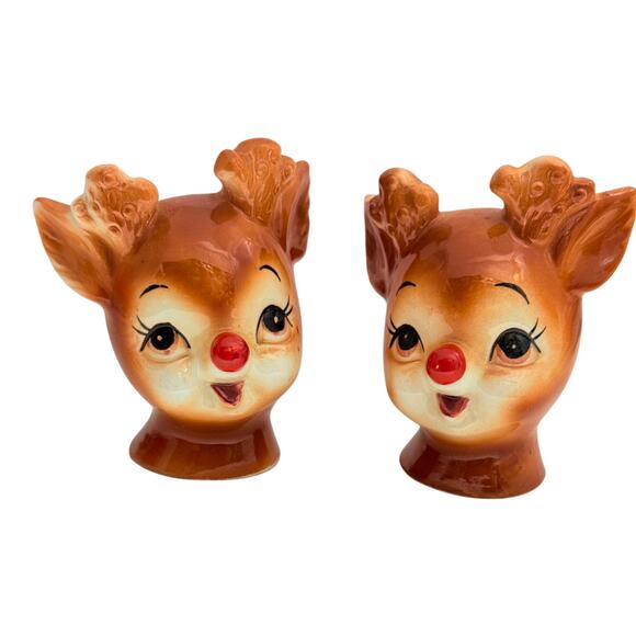 Anthropomorphic 1950s Lefton Rudolph Red Nose Reindeer Salt & Pepper Shaker Set - Picture 12 of 12